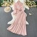 Elegant Tie-Waist Sun Protection Blouse & High-Waist Skirt Set – Soft Pink/Black/Mint/Navy/Brick/Beige (One Size)_ecoleips.com