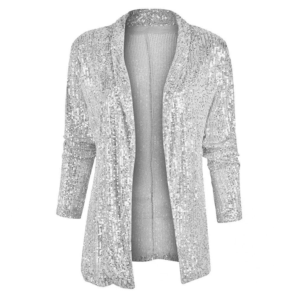 K New Elegant Solid Color Slim Fit Casual Sequin Small Suit Jacket For Women_ecoleips.com