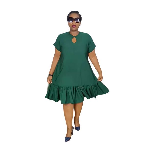 Women's Clothing Round Neck Ruffle Loose Large Size Dress_ecoleips.com
