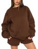 Women's Casual Pullover Hoodie & Shorts Set - Long Sleeve Crewneck & 3/4 Length Bottoms (S-XL, Beige/Coffee/White/Black/Green/Blue)_ecoleips.com