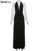 Weird Puss Deep V-Neck Halter Dress Woman Summer Ruffles Splits Backless Elegant Patchwork Solid Party Coquette Sexy Vestidos_ecoleips.com