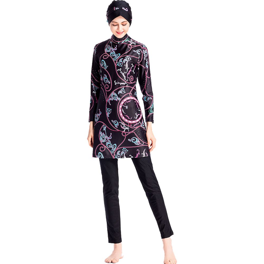 Southeast Asian Printed Women's Swimwear Conservative Middle Eastern Muslim Swimsuit Surfing And Diving Suit L063 in Stock_ecoleips.com