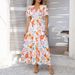 Spring/Summer Casual Bohemia-Style Print Collar Dress With Colorful V-Neck And High-Waisted Short Sleeves_ecoleips.com