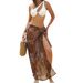 Women's Clothing Leopard Print Pearl Chiffon Sarong Sunscreen Split Beach Cover Up Sexy Bikini Cover Up Seaside Vacation_ecoleips.com