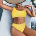Women's One Shoulder High Waisted Bikini Sexy Solid Color Snake Fabric Swimsuit_ecoleips.com