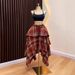 Women's High Waist Plaid Layered Asymmetrical Midi Skirt - Summer Fashion Trend_ecoleips.com