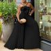K Women's Hanging Neck Three-dimensional Flower Solid Color Wide Leg Plus Size Jumpsuit_ecoleips.com