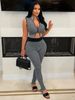 K European And American Women's Casual Sexy Knitted Low Chest Exposed Navel High Waist Pants Two-piece Set_ecoleips.com