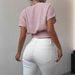 Elegant Pink Women's Blouse round Neck Short Sleeve T-Shirt Breathable Knit Casual Chic Top with Waist Definition Summer_ecoleips.com