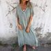 Fashionable Cotton And Linen V-Neck Semi-Formal Dress_ecoleips.com