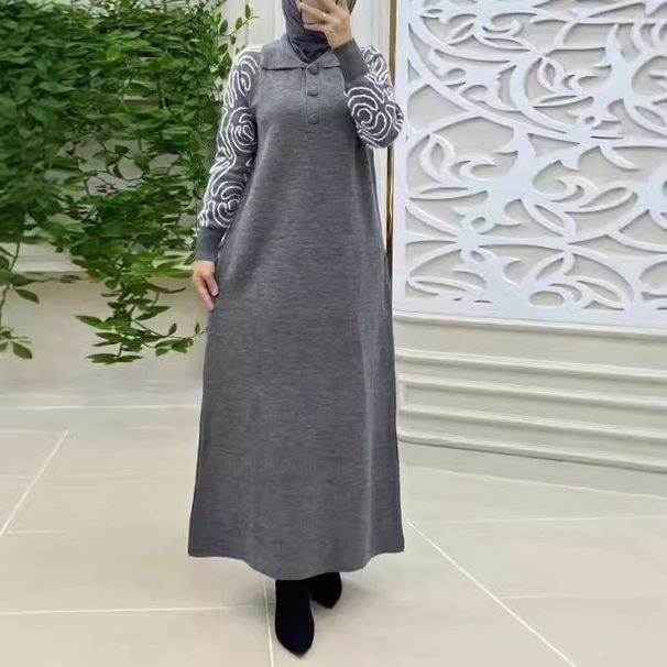 Women's Clothing Muslim Solid Color Knitted Sweater Fashionable And Elegant Dress_ecoleips.com
