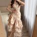 Summer New Style Women's Elegant V Neck Floral Ruffle Slim Fit Long Fishtail Dress Fashion_ecoleips.com