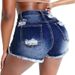 K New Women's Sexy Mid Waist Elastic Hip Lifting Punch Denim Shorts_ecoleips.com