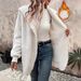 Women's Clothing hot selling autumn and winter new wave pattern double faced fleece hooded cardigan jacket white coat_ecoleips.com