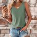 Women's Clothing Summer Hollow Solid Color V Neck Sleeveless T Shirt_ecoleips.com