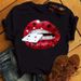 European And American Clothing, Round-neck Top, Short Top With Lip Print, Women's T-shirt_ecoleips.com