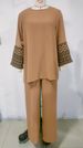 2025 Muslim Autumn New Women's Embroidered Round Neck Shirt And Wide Leg Pants Set_ecoleips.com