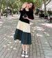 plus Size Korean Style T Shirt Dress Color Blocking Loose Fit Fashionable mid Length Knee Length Skirt for Summer Women's Clothing_ecoleips.com