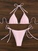 Women's Sexy Lace-Up Bikini With Heart Shaped Rhinestones Solid Color Two Piece Swimsuit European American Style Multi Color_ecoleips.com