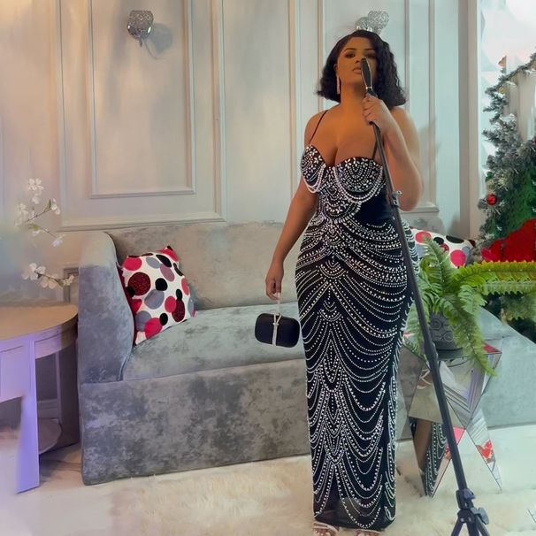 Women's Clothing Hot Diamond Bubble Beads Evening Dress Sexy Dress Long Skirt_ecoleips.com