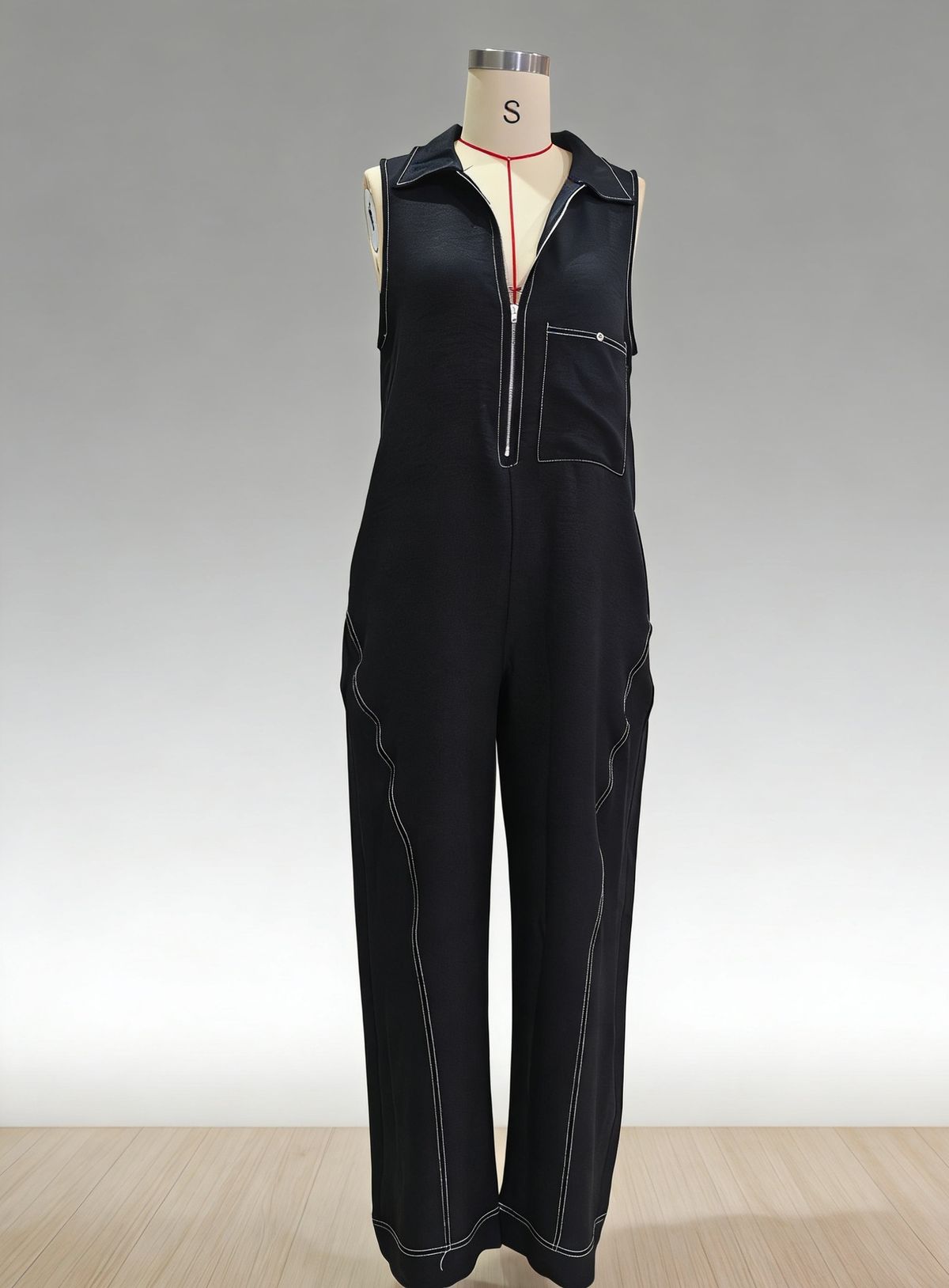 K New Women's Stand-up Collar Sleeveless Casual Loose Bodysuit_ecoleips.com
