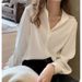 Women's White Korean Style Shirt Plus Size Loose Professional Suit Chiffon Base Layer Casual Spring Summer Blouse_ecoleips.com