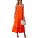 Women's Sleeveless Long Dress Fashion Lace Trimmed Solid Color_ecoleips.com