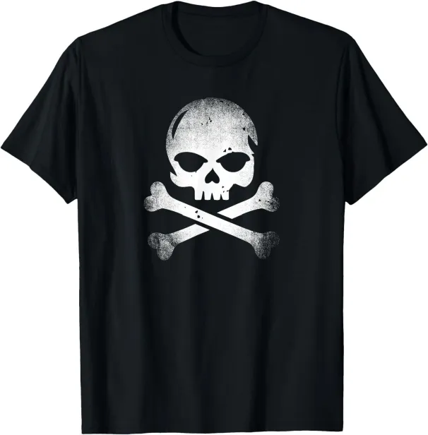 Women's T-Shirts Distressed And Pirate Skull Crossbones T-Shirt_ecoleips.com