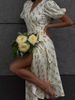 Women's Pure Cotton Printed Dress European American Style Tie up Puff Sleeve Long Dress Summer New Style Cross Border_ecoleips.com