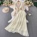 Women’s Elegant Embroidered Lace Blouse & Pleated Maxi Skirt Set – V-Neck With Metallic Buttons (2 Colors, 6 Sizes)_ecoleips.com