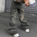 Women's Clothing Street Hot Girl Style Washed Old Letter Print Jeans Low Waist Loose Wide Leg Drag Casual Trousers For Women_ecoleips.com
