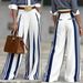 Blue & White Striped High-Waisted Wide-Leg Pants for Women Stretchy Comfortable Flowy Office Trousers S to XXL_ecoleips.com