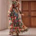 European American Cross-border Women's Spring And Autumn Slim-fit Dress, Romantic Floral Long-sleeve Deep V-neck Printed_ecoleips.com