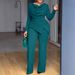Women's Clothing Fitted Top & Flare Pants Set – Long-Sleeve Fall Outfit (S-5XL, Polyester-Spandex Blend, Wrinkle-Resistant, Casual & Elegant)_ecoleips.com