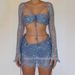 Women's Clothing Fashion Long Sleeve Woolen Short Skirt Navel Exposed T shirt Three piece Set_ecoleips.com