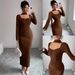 2025 Women's Retro Elegant High-End Knitted Texture Evening Gown Neckline Design Pleated Slim Fit Figure Exquisite Dress_ecoleips.com
