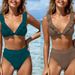 New European And American Split Solid Color BIKINI Swimsuit Women's Sexy Pleated Multi Color Swimming Suit_ecoleips.com