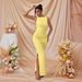Elegant High-Slit Bodycon Dress For Women - Sleeveless, Stretchy Polyester Blend, Summer Casual & Party Wear (XS/S/M/L)_ecoleips.com