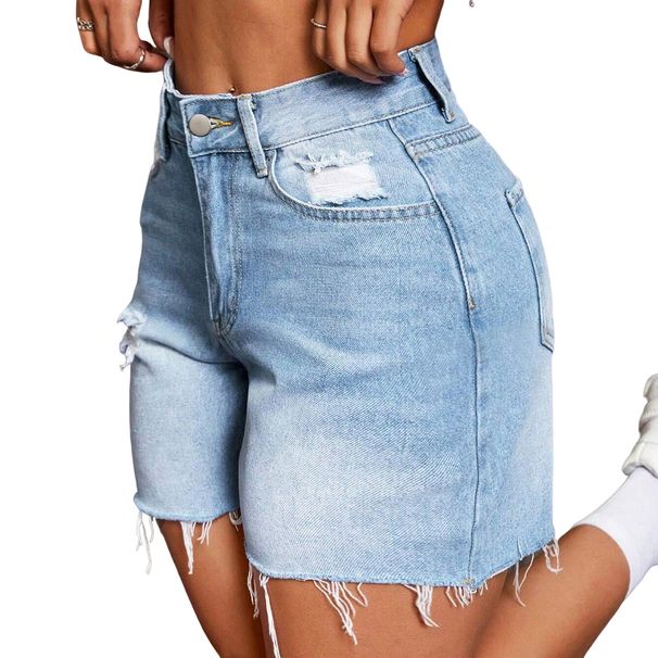 2025s 2025 Summer Street Elasticity High Waist Five-Point Ripped Denim Shorts For Women Super Hot_ecoleips.com