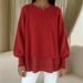 Autumn/Winter Solid-Color Casual Round-Neck Sweater With Chiffon Hem And Lantern Sleeves_ecoleips.com
