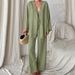 European And American New Style Cotton Silk Comfortable Breathable Sleeve Long Pants Loose Pajamas Summer_ecoleips.com