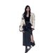 High-End Collar Blazer Women Black And White Patchwork Casual Suit Split Leather Skirt Two-Piece Set_ecoleips.com