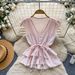 Women's French Romantic Style V Neck Tie Up Ruffle Top Sleeveless Lace Patchwork Slimming Elegant Korean Summer Shirt_ecoleips.com