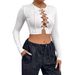 Voya Women's 2026 Autumn/Winter Hollow Strap Ultra Short Round Neck T-shirt European And American Versatile Ribbed Long Sleeve Top_ecoleips.com