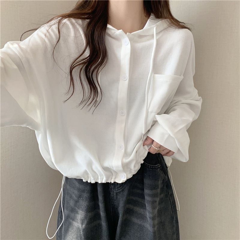 European American Cotton Sweatshirt Women, Spring And Autumn, Thin, Loose, Hooded, Short Cardigan Top, Casual Style,_ecoleips.com
