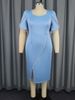 Women's Clothing Plus Size Elegant Women's Dress Square Neck Pearl Slit Skirt_ecoleips.com