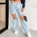 Women’s Clothing Early Spring Large Hole Chain Pendant Ladies Denim Straight Pants_ecoleips.com