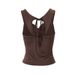 AD978 Summer New Slim-Fit Pleated Knit Camisole Short Solid Color Sleeveless Top For Layering Or Outerwear_ecoleips.com