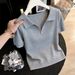 Women's Trendy White Polo Collar Half Zip Knit Top Short Sleeved Slim Fit Summer Design_ecoleips.com