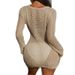 Блуз Hollow Out Knit Metal Ring U Neck Tie Up Sexy Cover Up For Beach Vacation, Sun Protection, And Bodycon Skirt_ecoleips.com